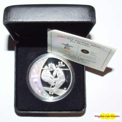 2007 Silver Proof $25 Hologram Coin - Ice Hockey - Click Image to Close